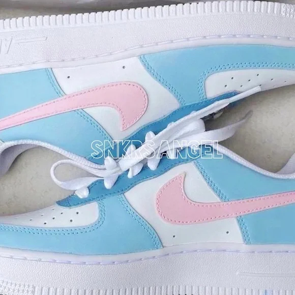 Shoes Pink And Blue Forces Baby Blue Pink Custom Air Force - Main Image